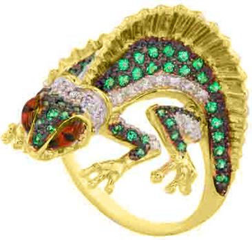 Кольцо из лимонного золота 585 пробы c эмалью и фианитом