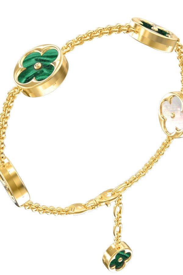 Браслет из лимонного золота c малахитом и перламутром