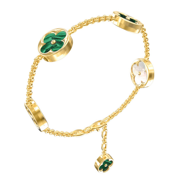 Браслет из лимонного золота 585 пробы c малахитом и перламутром