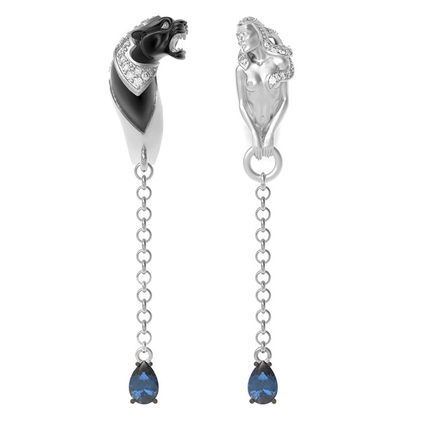 Серьги из белого золота 585 пробы c фианитом и топазом London