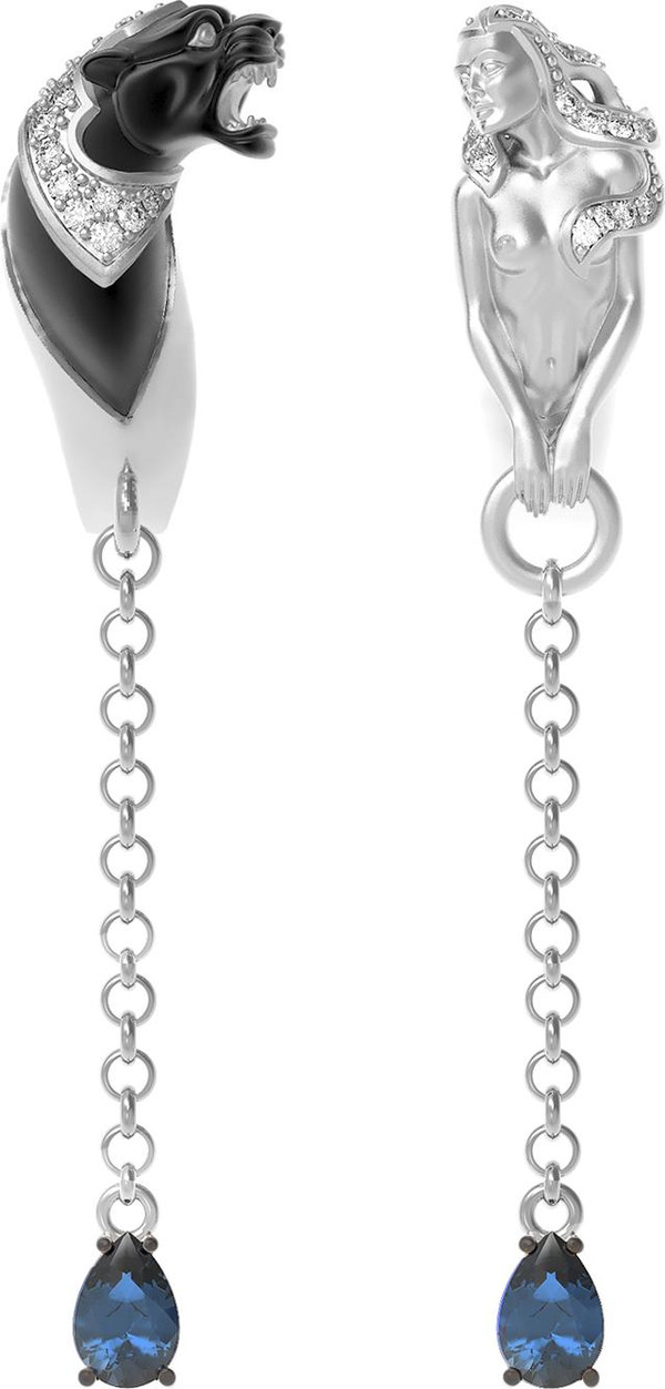 Серьги из белого золота 585 пробы c фианитом и топазом London