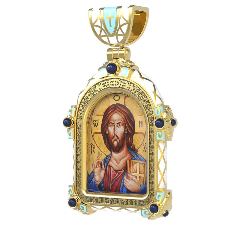 Нательная икона из лимонного золота 585 пробы c эмалью, иконописью и темперой