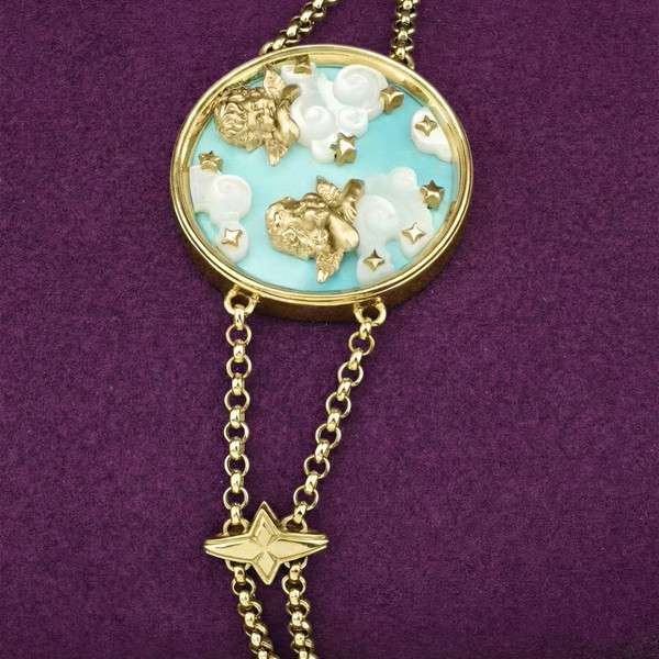 Браслет из лимонного золота 585 пробы c бирюзой и перламутром