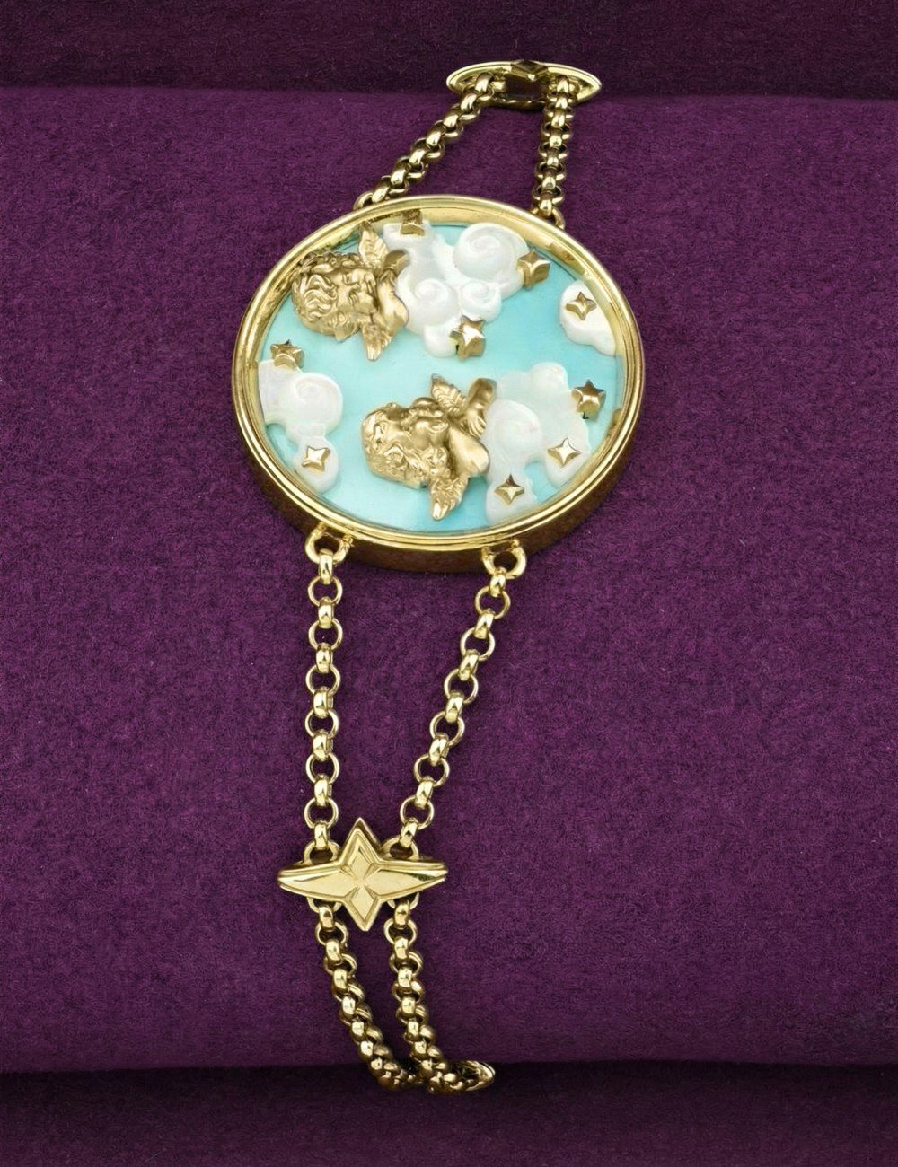 Браслет из лимонного золота c бирюзой и перламутром