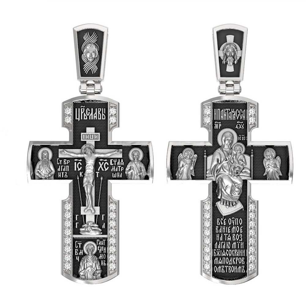 Крест из белого золота 585 пробы c бриллиантами