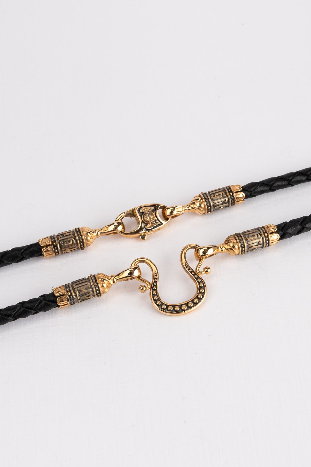 Цепь-шнурок кожа из красного золота 585 пробы c кожаным шнурком