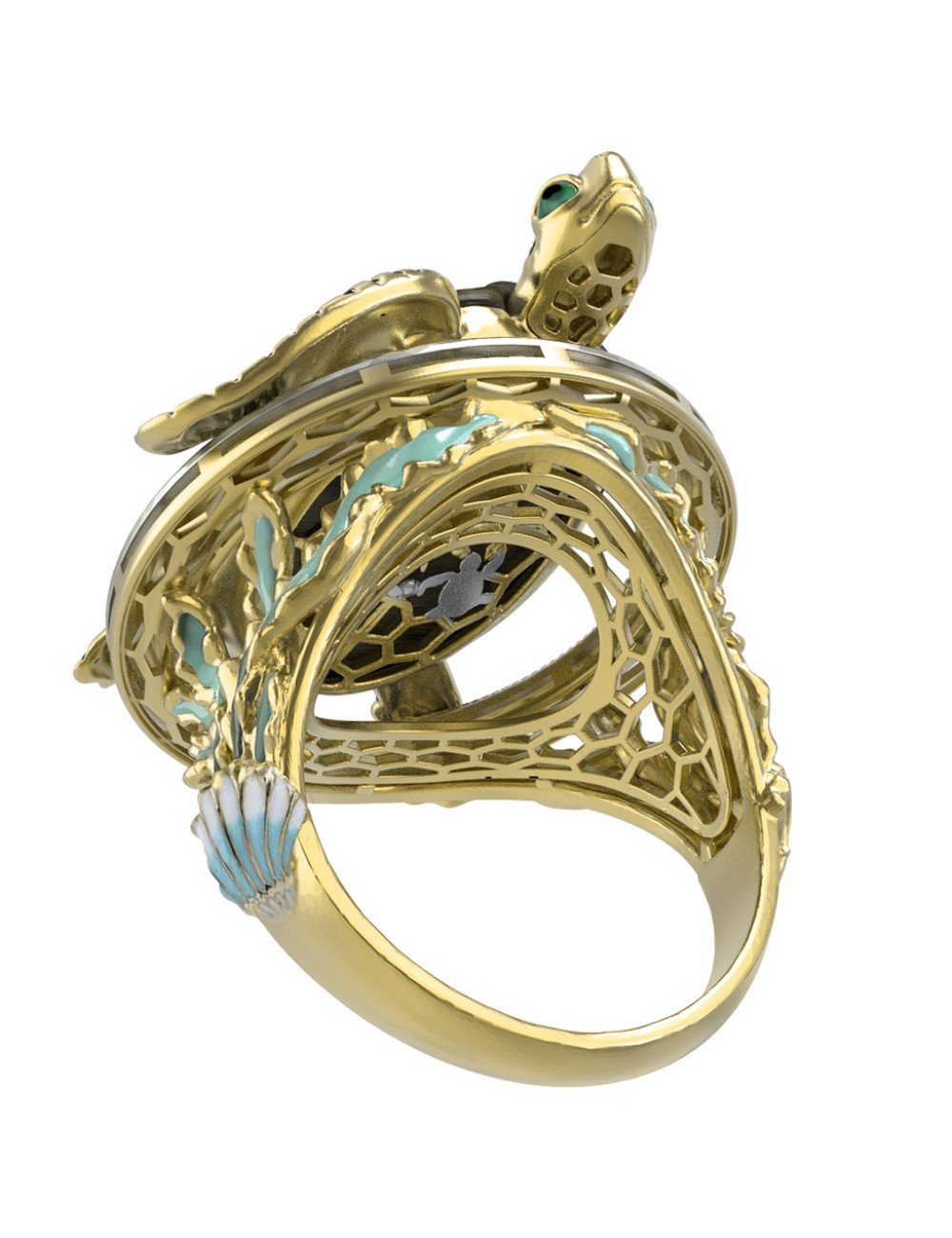 Кольцо из лимонного золота c эмалью и железным деревом