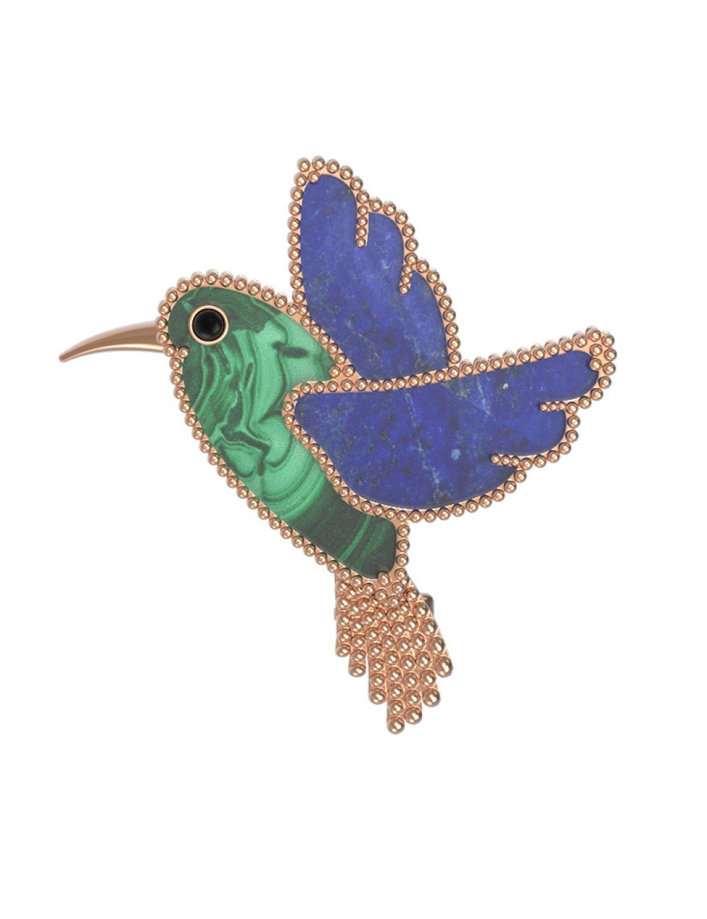 Брошь из золота c эмалью, лазуритом и малахитом