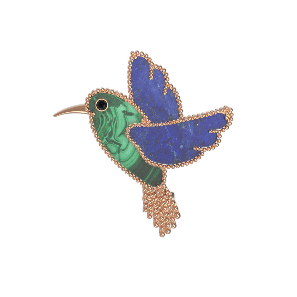 Брошь-подвеска из красного золота 585 пробы c эмалью, лазуритом и малахитом
