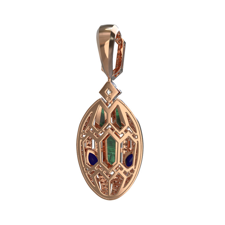 Подвеска из красного золота 585 пробы c бриллиантами, сапфиром и малахитом