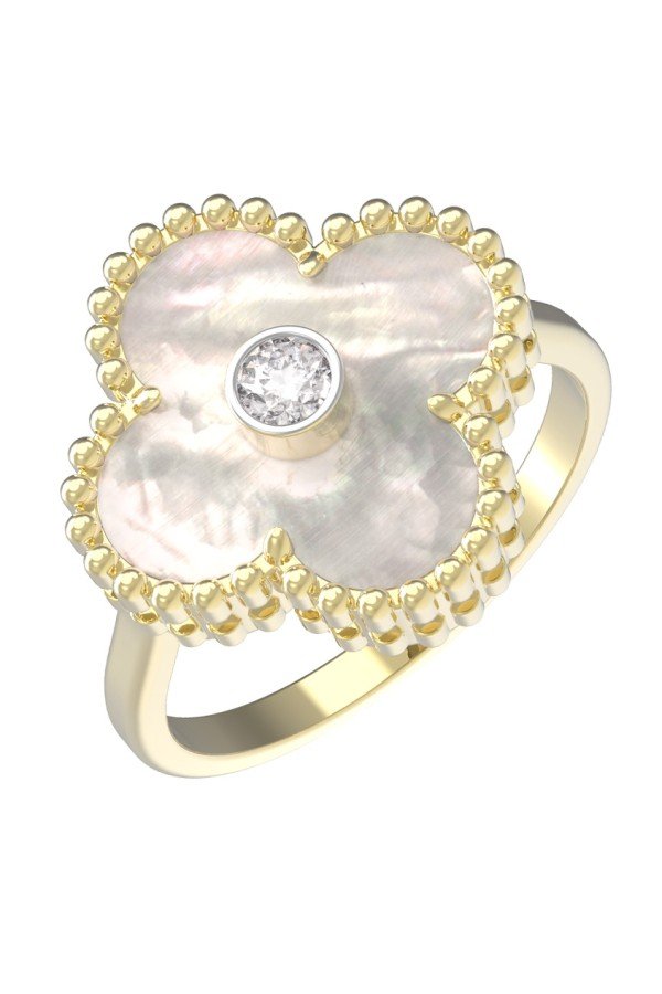 Кольцо из лимонного золота c бриллиантами и перламутром