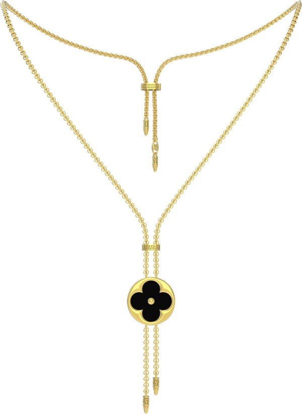 Колье из лимонного золота c ониксом и перламутром