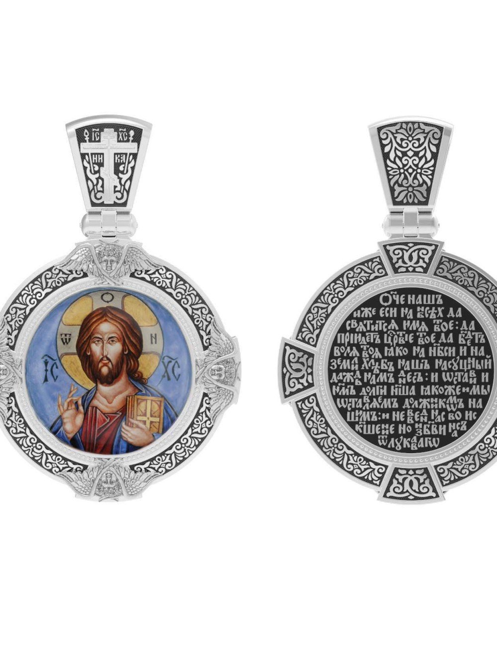 Образок из белого золота c эмалью, иконописью и темперой