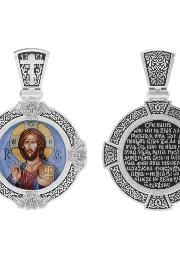 Образок из белого золота c эмалью и иконописью