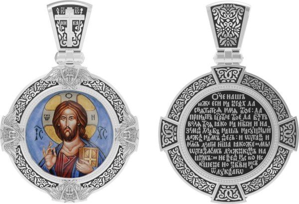 Образок из белого золота c эмалью, иконописью и темперой