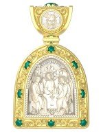 Образок из лимонного золота c эмалью, хризопразом и бивнем мамонта