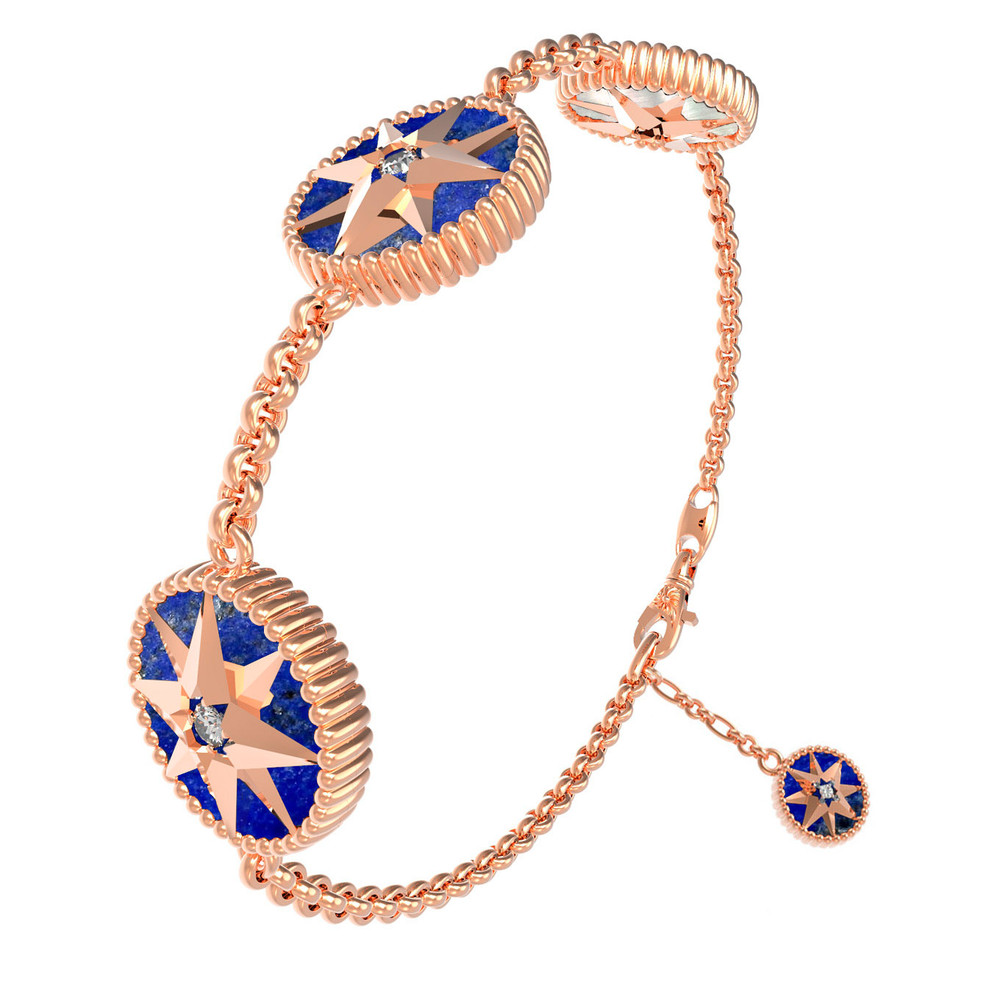 Браслет из красного золота 585 пробы c фианитом, лазуритом и перламутром