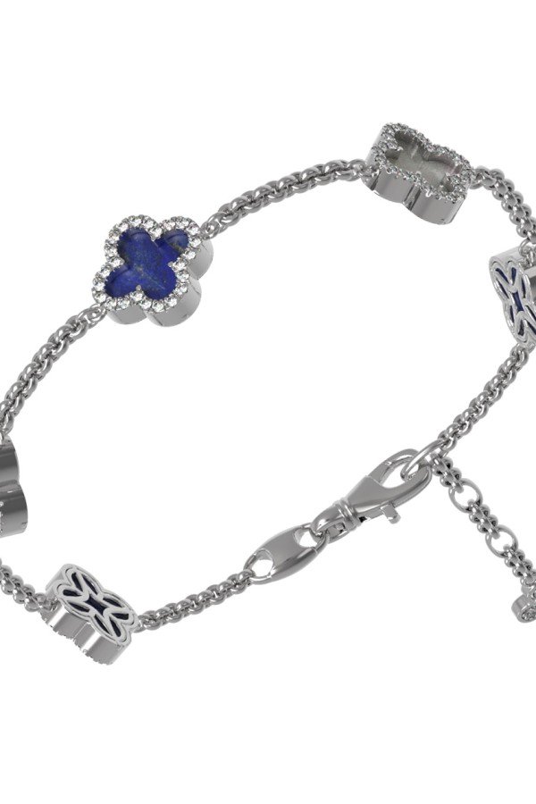 Браслет из белого золота c бриллиантами, лазуритом и перламутром