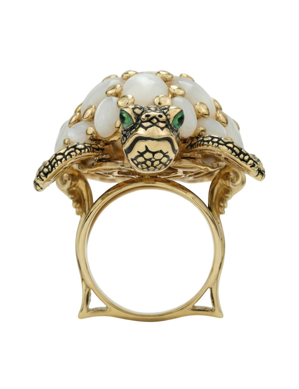 Кольцо из лимонного золота c эмалью и перламутром