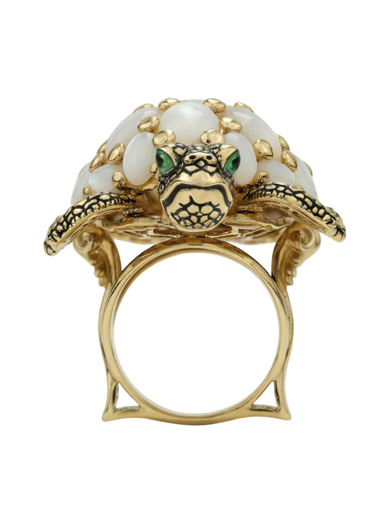 Кольцо из лимонного золота 585 пробы c эмалью и перламутром