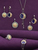 Подвеска из белого золота c бирюзой и лазуритом