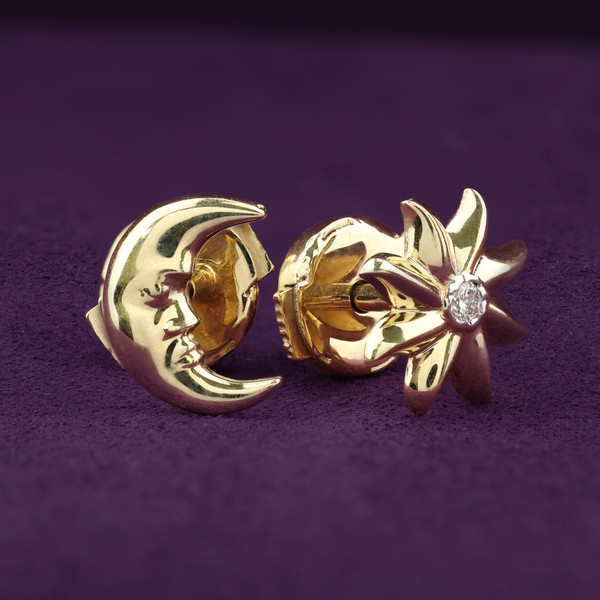 Серьги из лимонного золота 585 пробы c бриллиантами