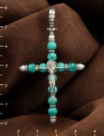 Крест из белого золота c жемчугом и бирюзой