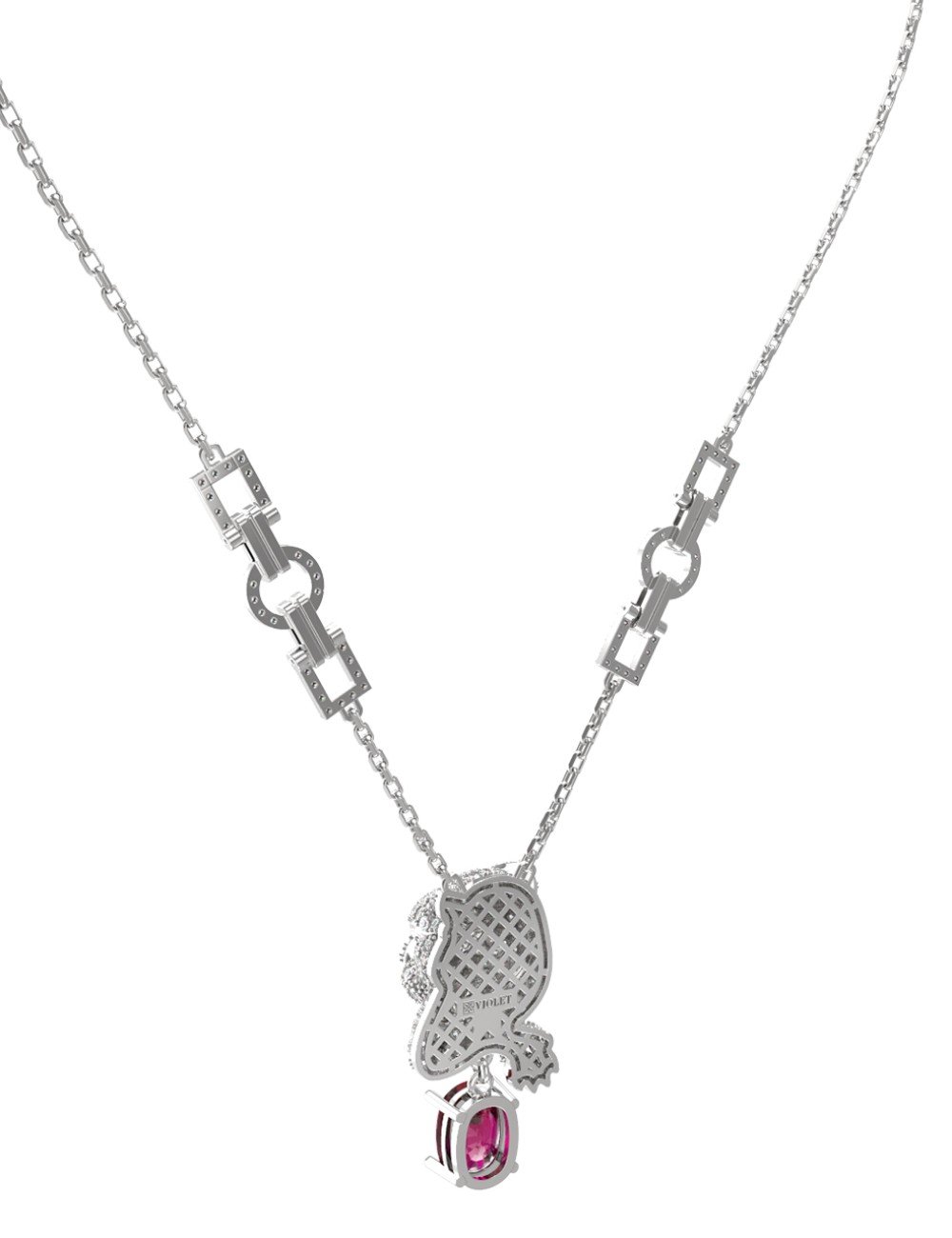 Колье из белого золота c бриллиантами, рубином и изумрудом