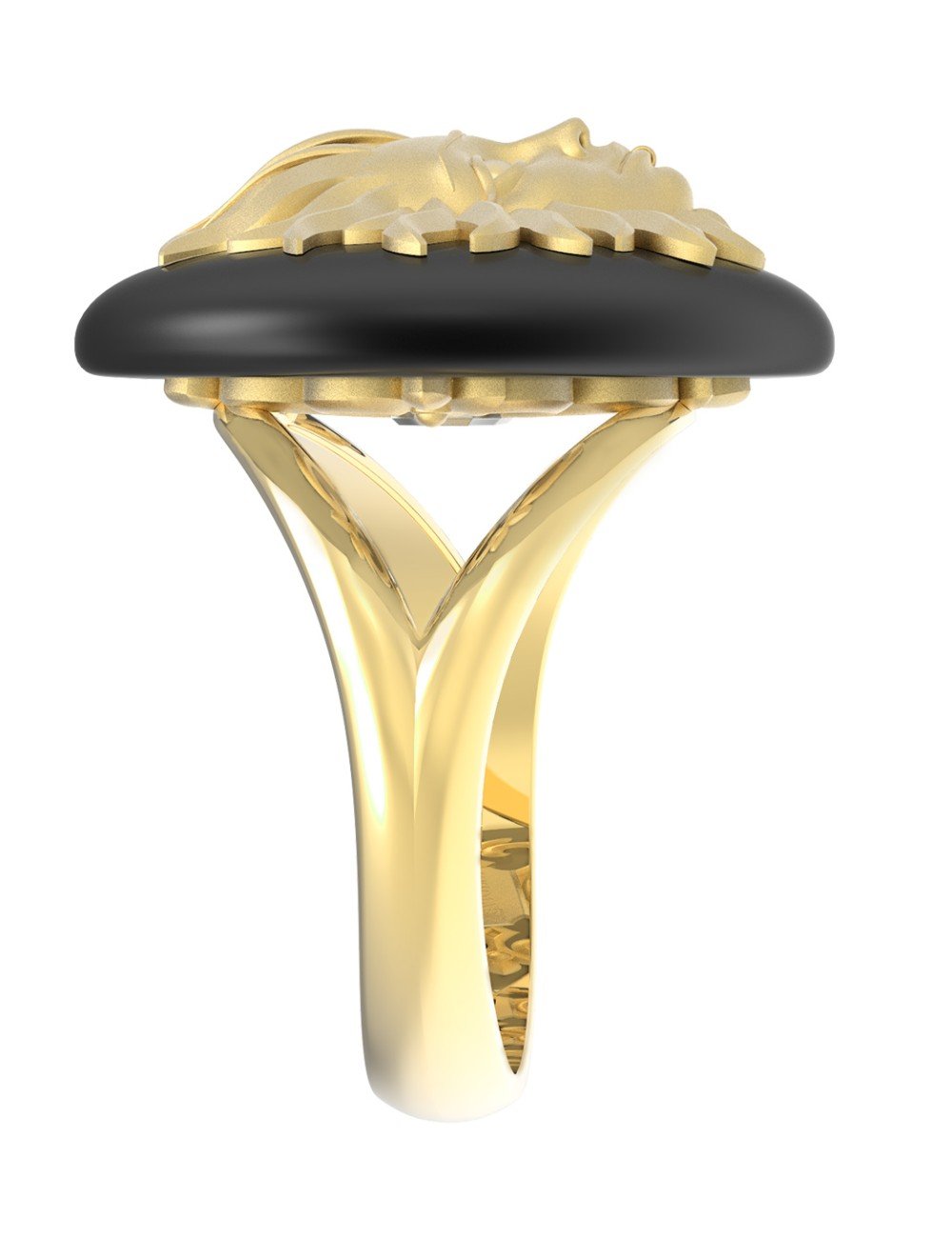 Кольцо из лимонного золота c ониксом