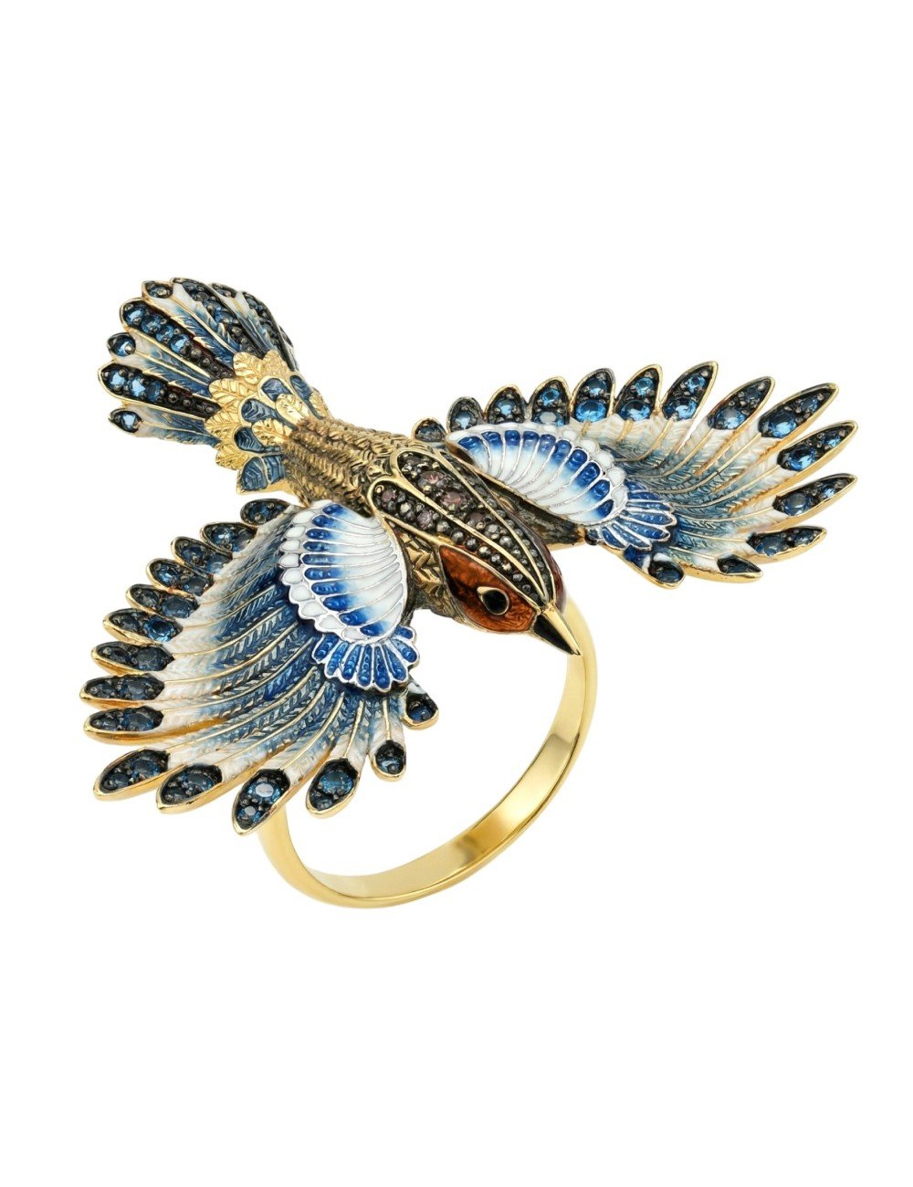 Кольцо из лимонного золота c эмалью и фианитом