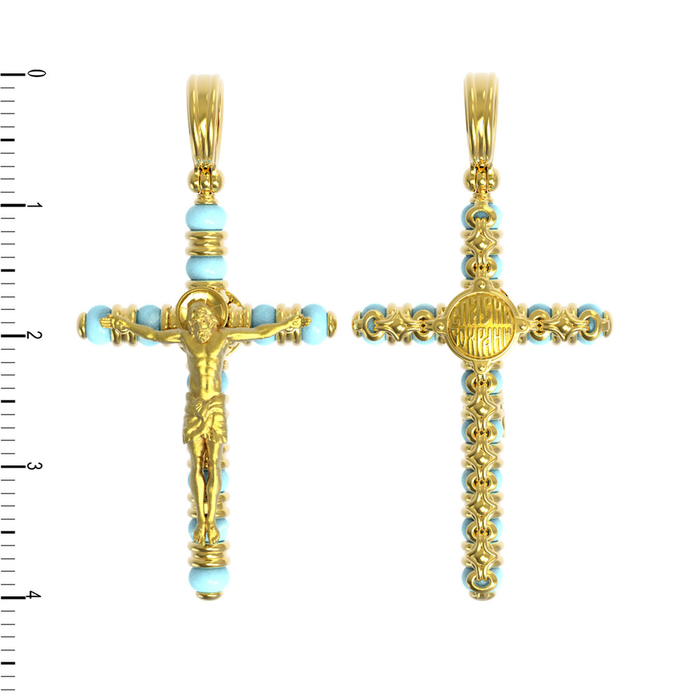 Крест из лимонного золота 585 пробы c бирюзой