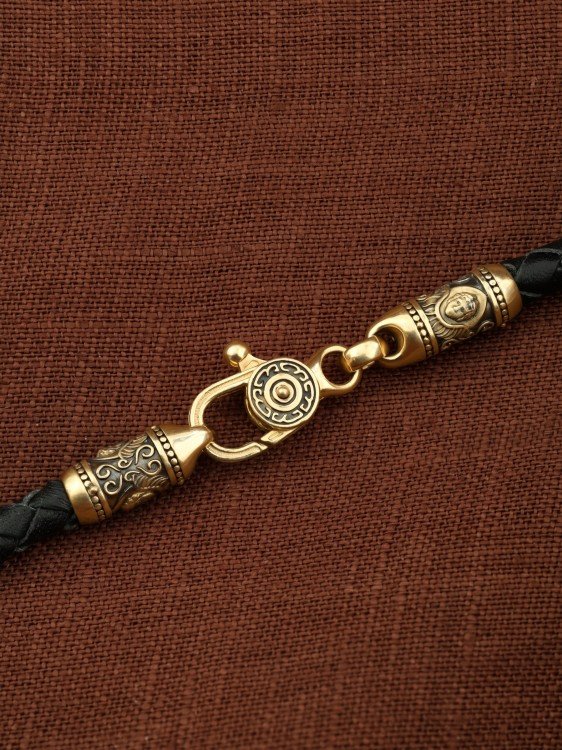 Гайтан из лимонного золота c кожаным шнурком