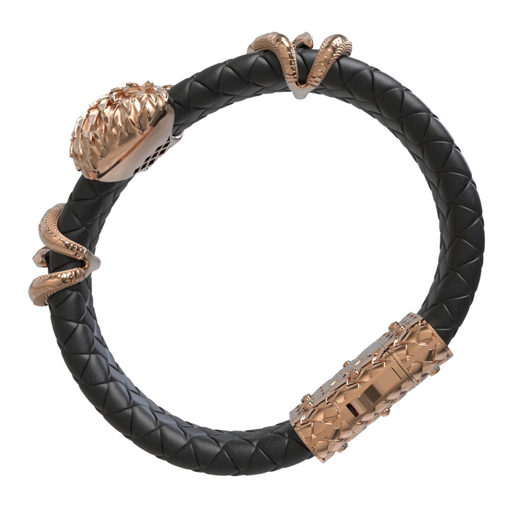 Браслет из красного золота 585 пробы c бриллиантами и кожаным шнурком