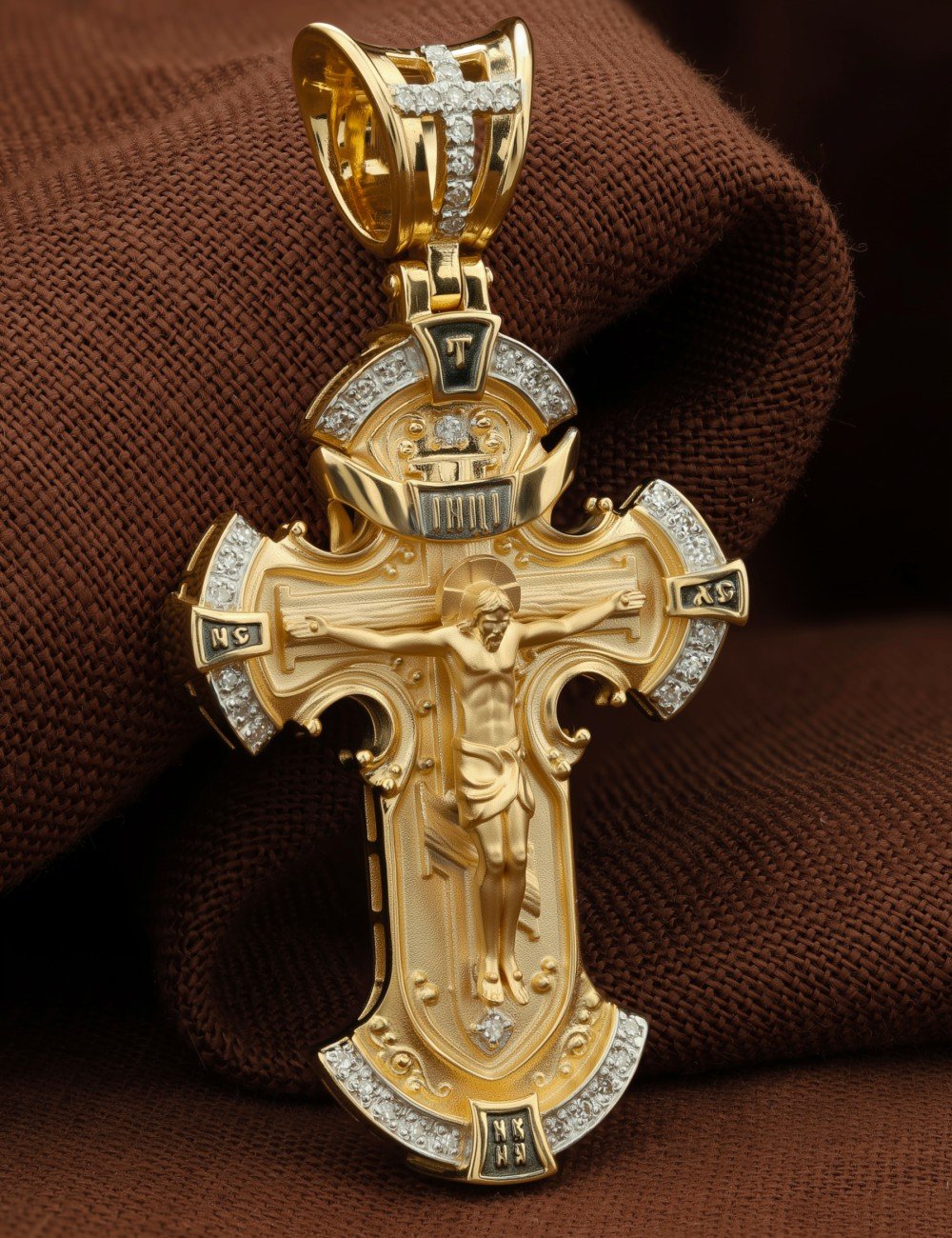 Крест из лимонного золота c бриллиантами