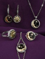 Кольцо из белого золота c бриллиантами, ониксом и перламутром