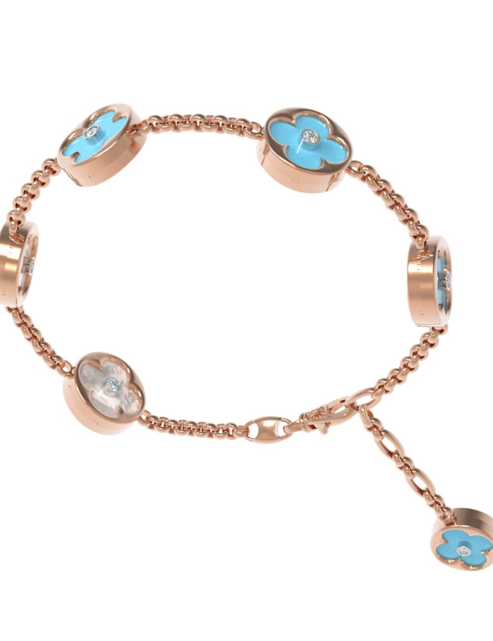 Браслет из золота c бриллиантами, бирюзой и перламутром