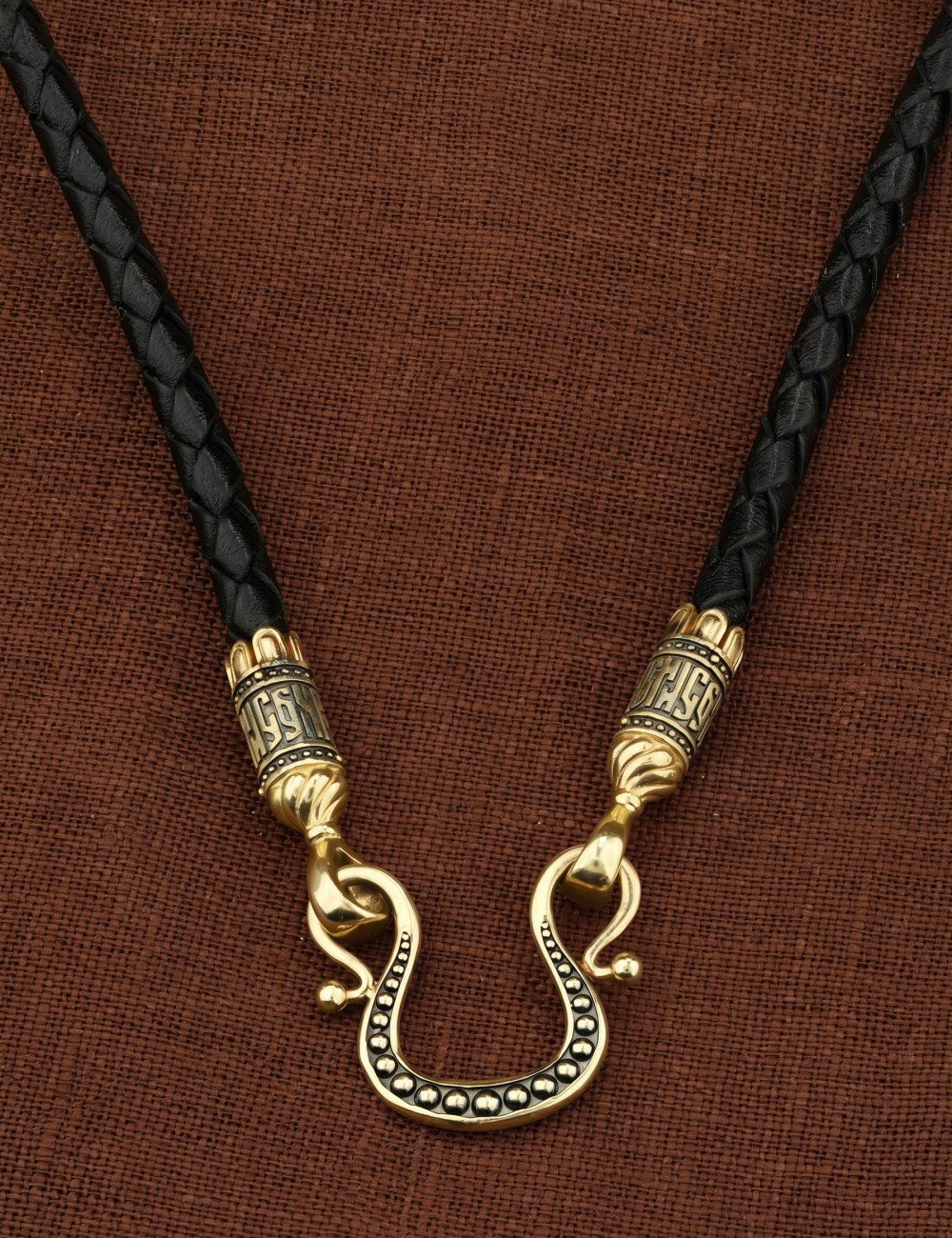 Гайтан из лимонного золота c кожаным шнурком