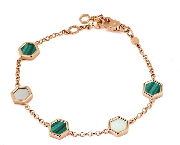 Браслет из золота c малахитом и перламутром