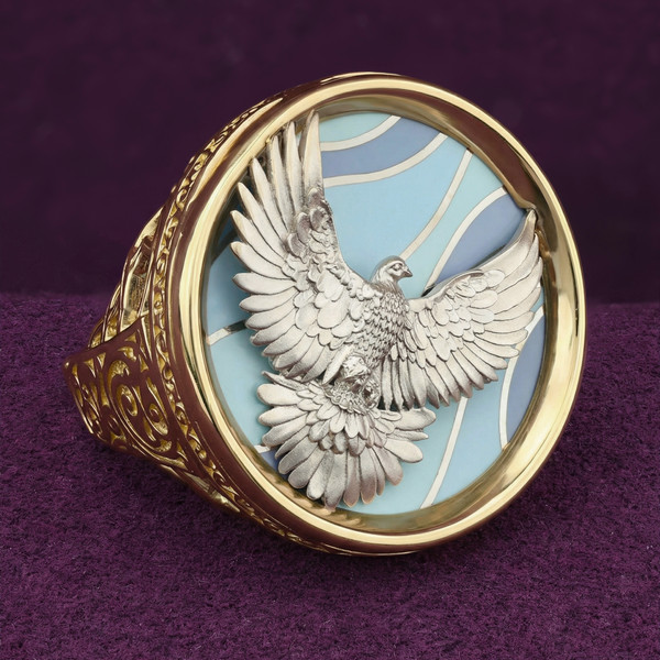 Кольцо из лимонного золота 585 пробы c эмалью