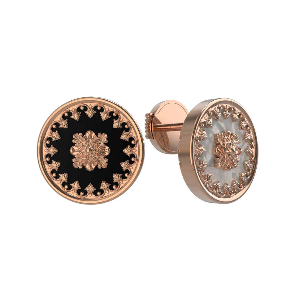 Серьги из красного золота 585 пробы c ониксом и перламутром