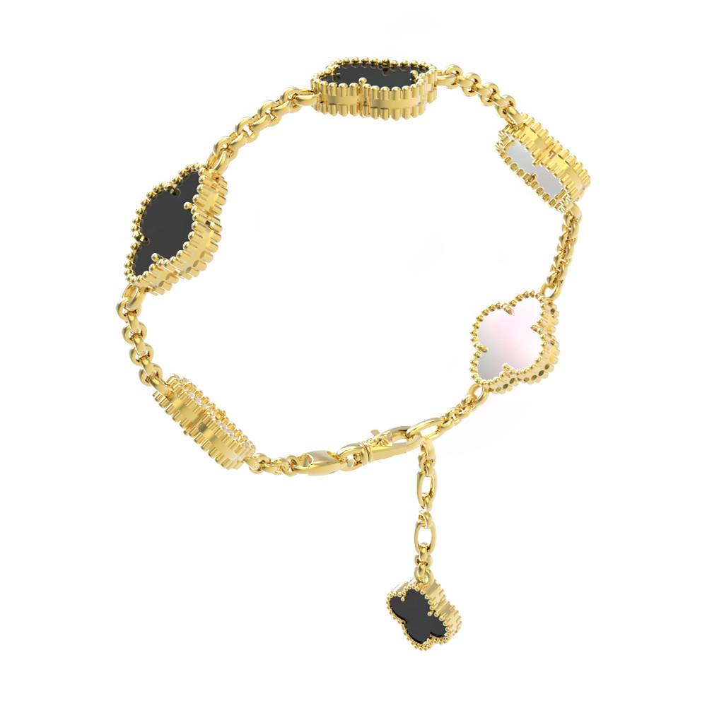 Браслет из лимонного золота 585 пробы c ониксом и перламутром