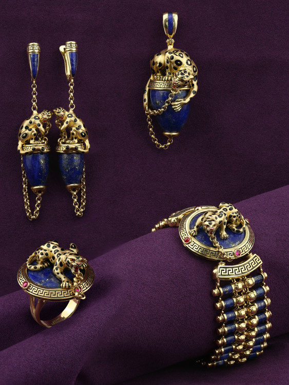 Серьги из лимонного золота 585 пробы c эмалью и лазуритом