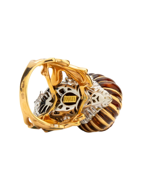 Кольцо из красного золота 585 пробы c эмалью