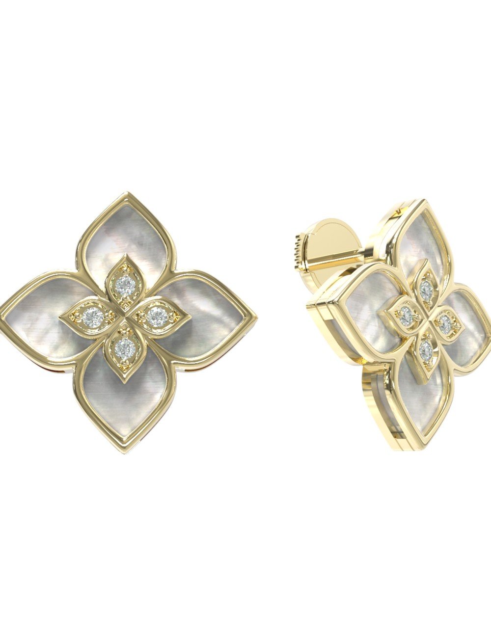 Серьги из лимонного золота c бриллиантами и перламутром