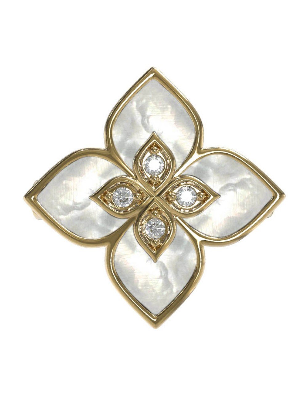 Кольцо из лимонного золота c бриллиантами и перламутром