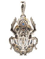 Подвеска из белого золота c эмалью, фианитом и сапфиром