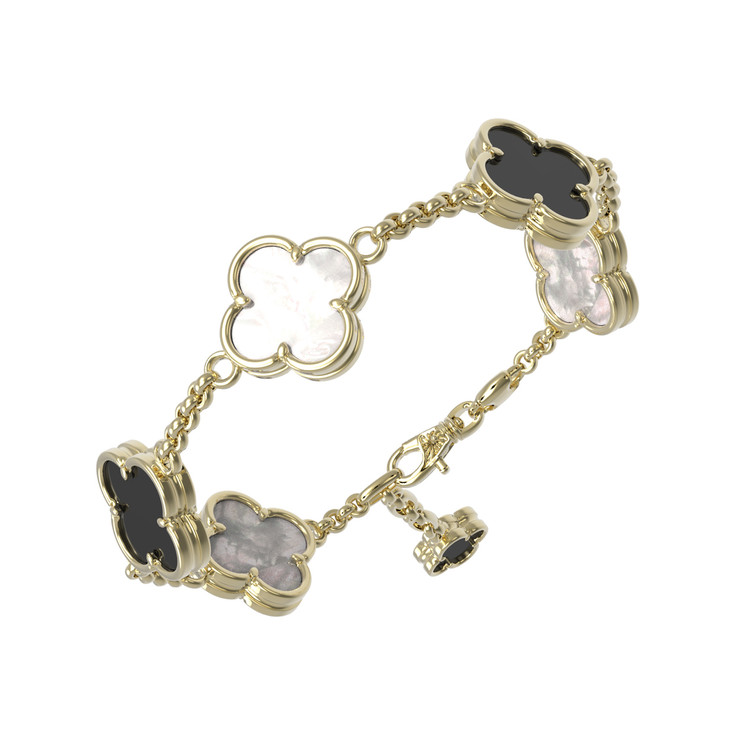 Браслет из лимонного золота 585 пробы c ониксом и перламутром