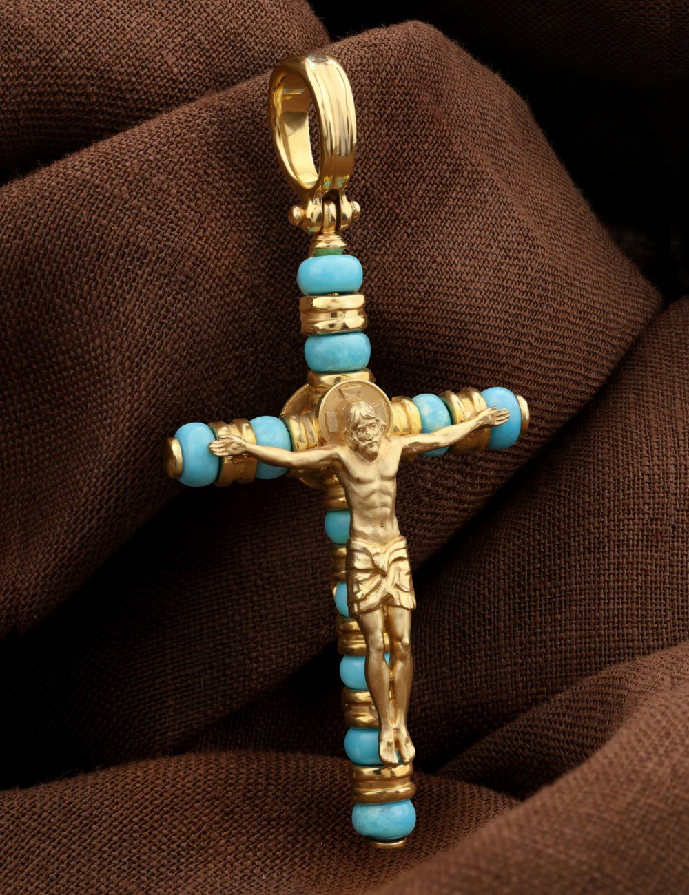 Крест из лимонного золота c бирюзой