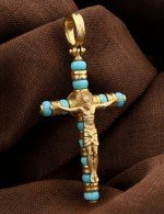 Крест из лимонного золота c бирюзой