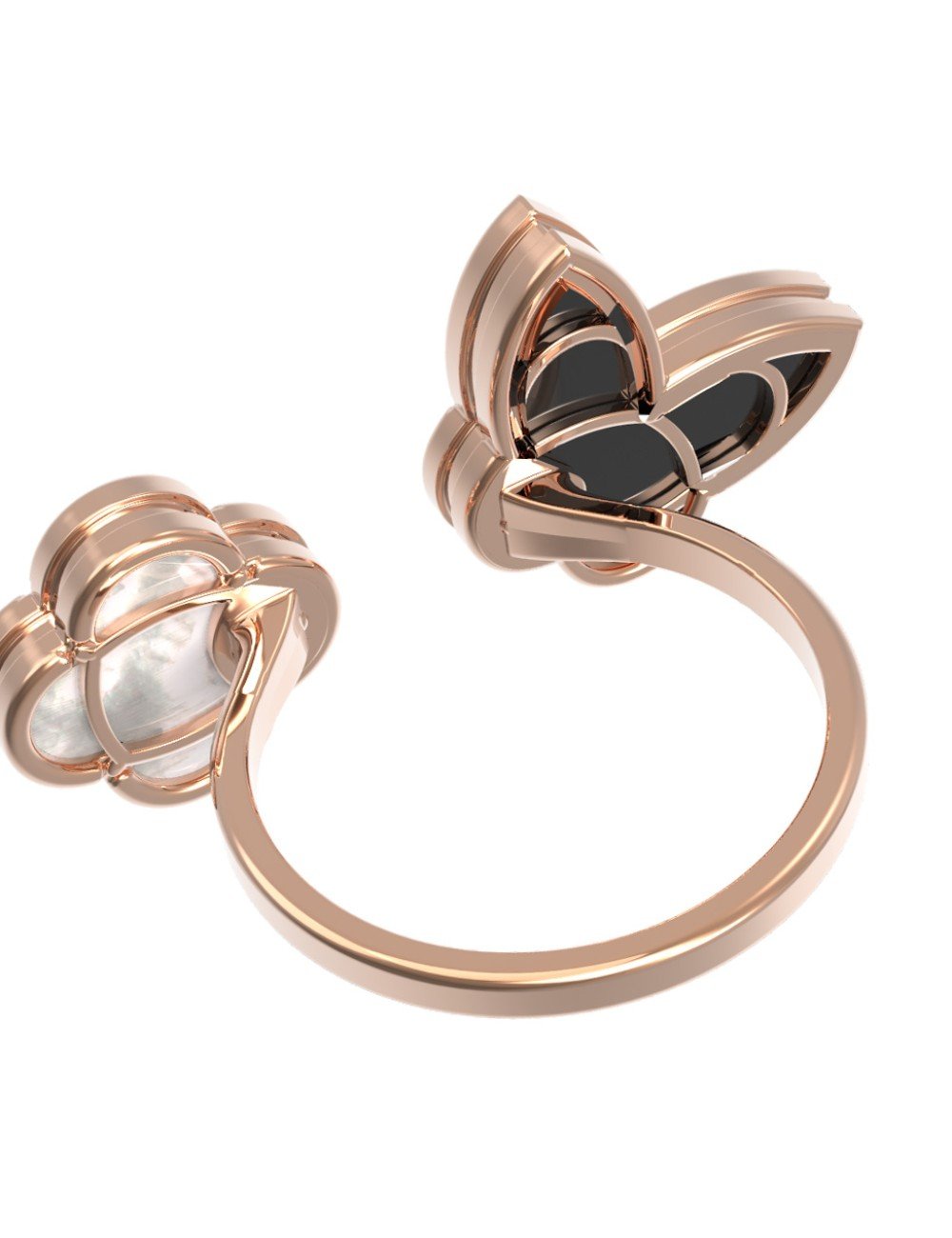 Кольцо из золота c ониксом и перламутром